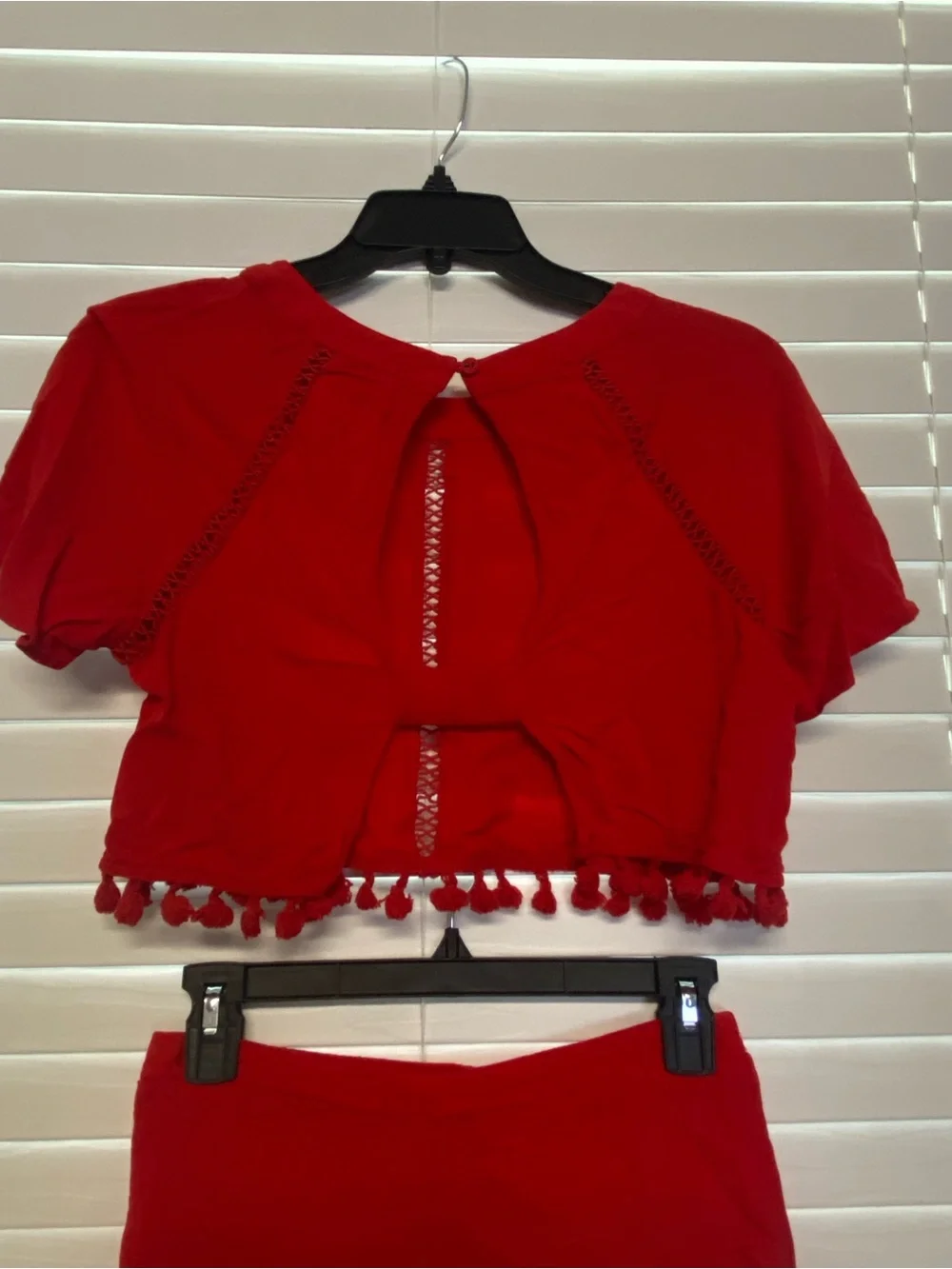 Forever 21 Bright Red Crochet-Trim Crop Top & Shorts Set